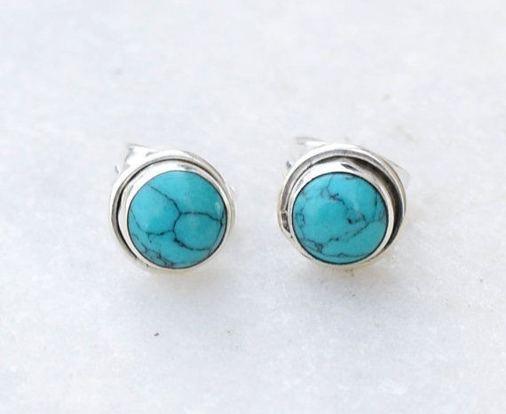 Turquoise Small Stud  For Women S925 Sterling Silver Earrings