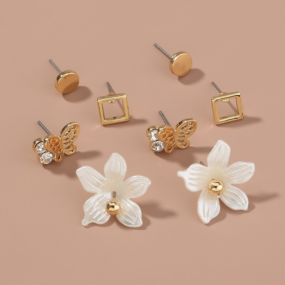 Butterfly Flower Simple Female Small Diamond Earrings