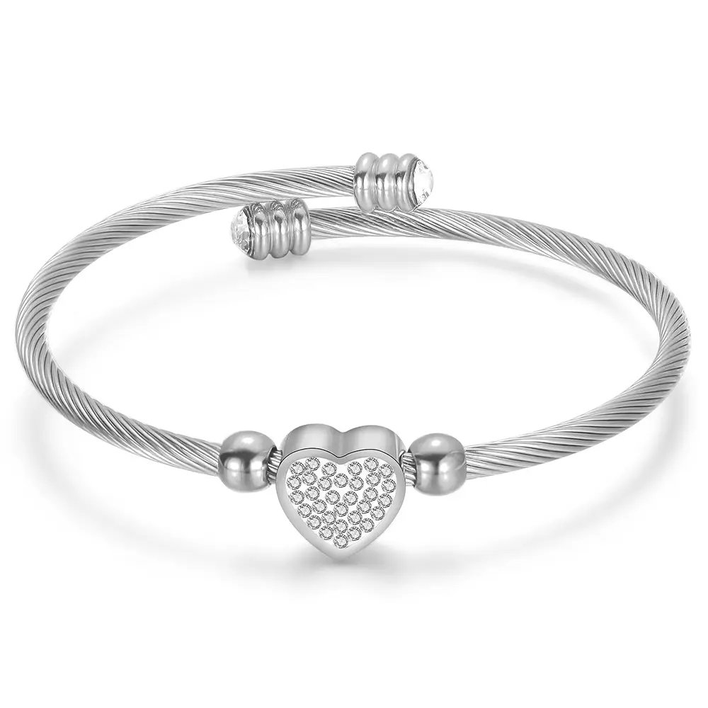 Fashion Women's Stainless Steel Round Bead Heart-shaped Bracelet