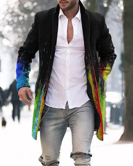 Autumn And Winter New Men's Woolen Stand Collar Medium Long Pocket Casual Coat