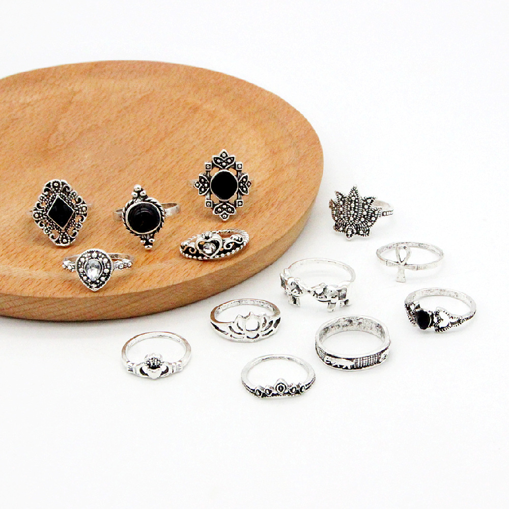 13-piece Ring Retro Personality Water Drop Crown