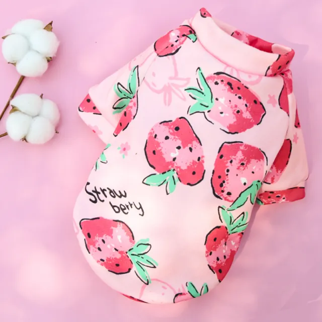 Printed Cartoon Pet Clothes Plus Velvet Two legged Sweater Multiple Strawberries - Shop at LoveMi