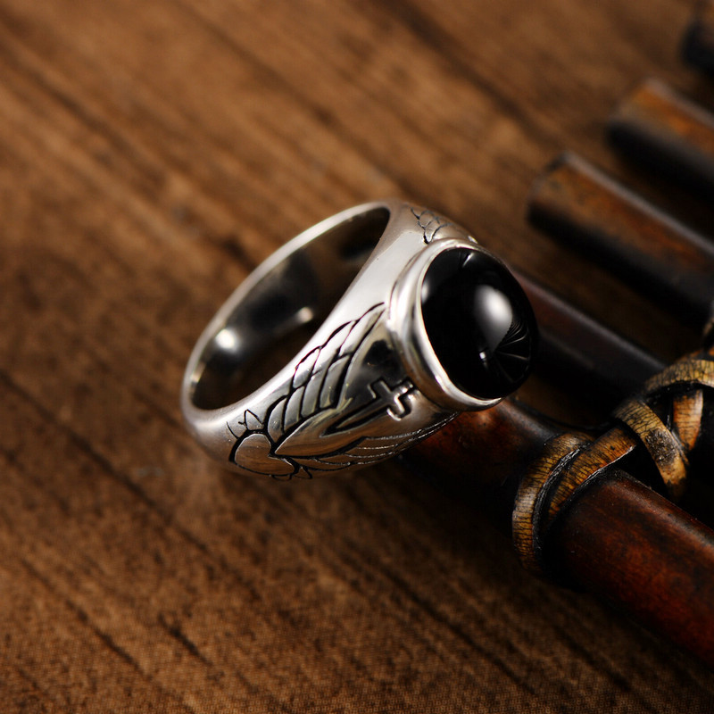 Vintage Thai Silver Black Agate Ring