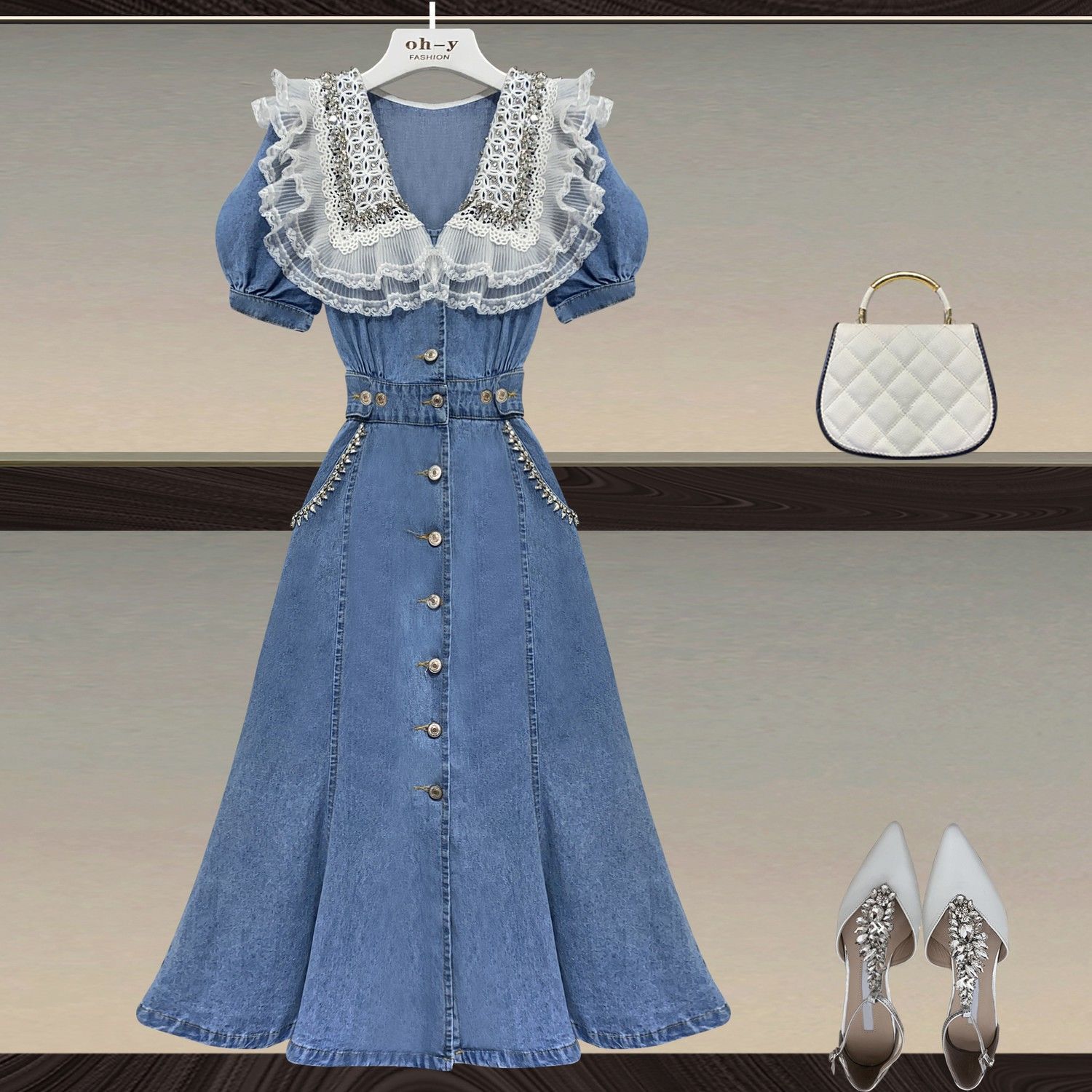 Pleated V-Neck Midi Dress, picture 2 of 5