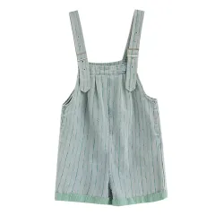 Fashion Striped Denim Straps Shorts - Striped Overalls - View 1