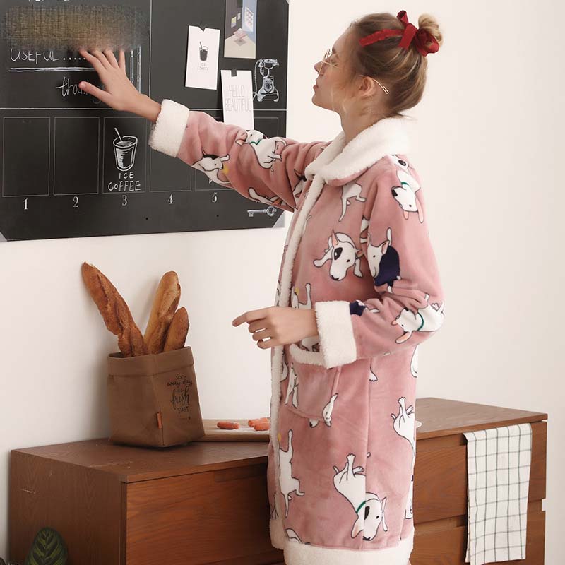 Title 2, Thick Cartoon Cute Flannel Cardigan Nightgown