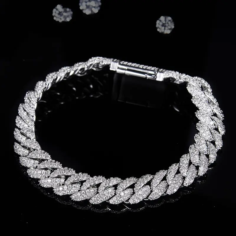 Silver Cuban Bracelet or Necklace with Moissanite Diamonds