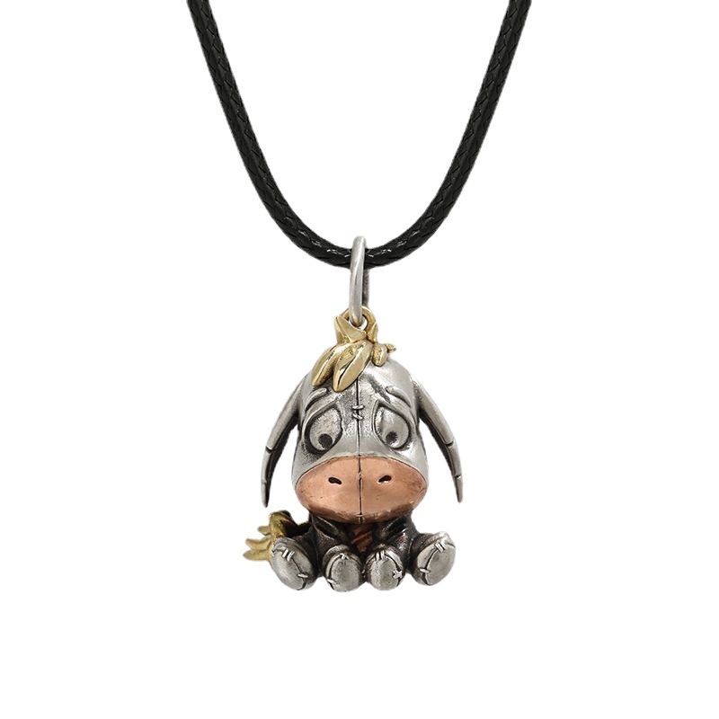 Title 1, Retro Cartoon Donkei Necklace Cute Titanium Silver