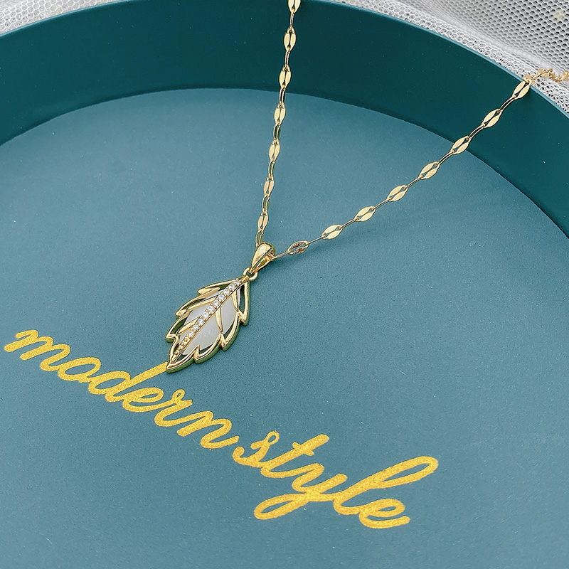 Opal Leaf Necklace Temperament Simple Fashion