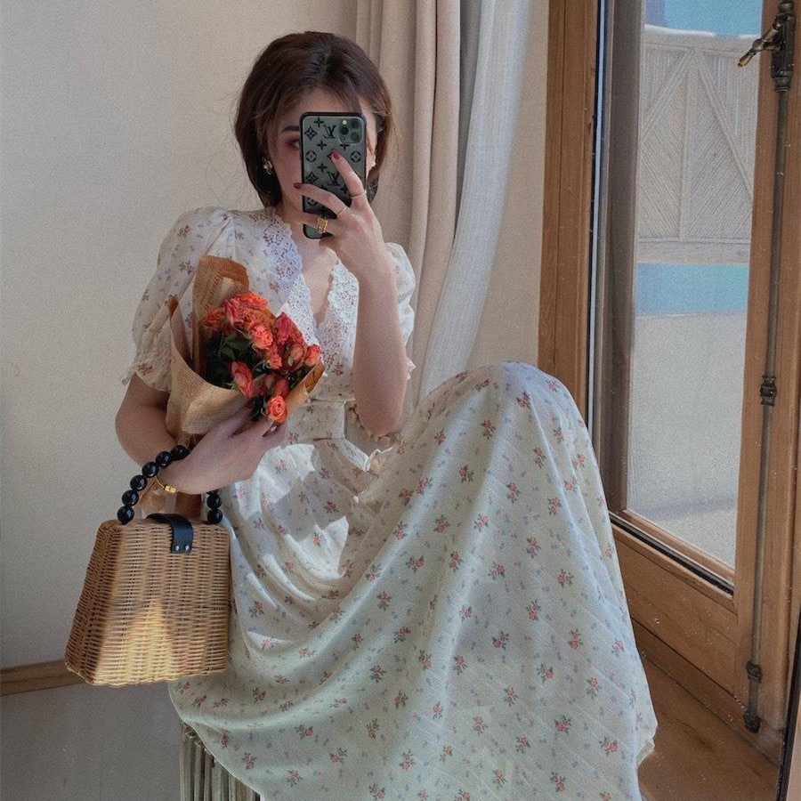 Floral Puff-Sleeve Long Dress, picture 4 of 7