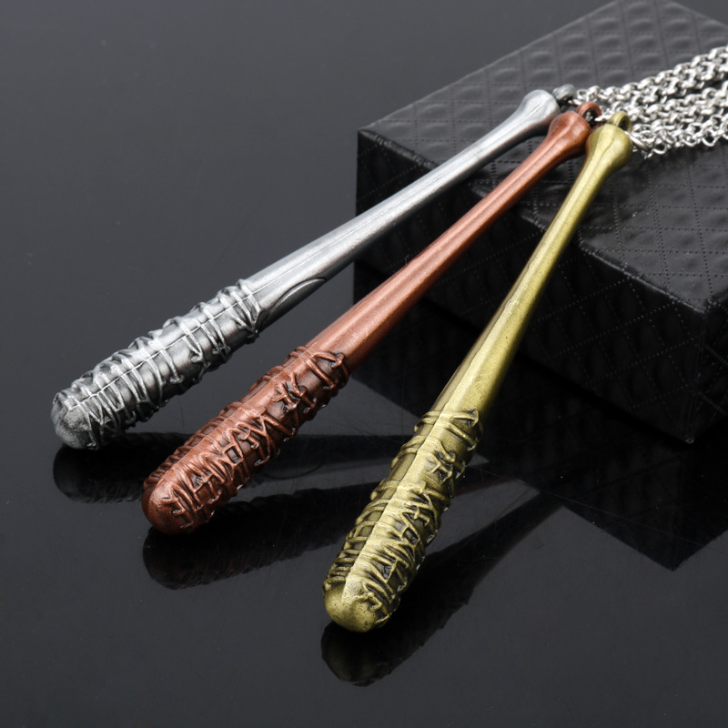 Three-color Baseball Bat Pendant Necklace (Ancient Red