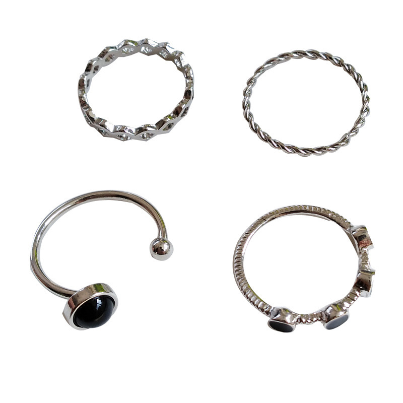 Four-piece Ring Combination Simple And Versatile Black Series Ring