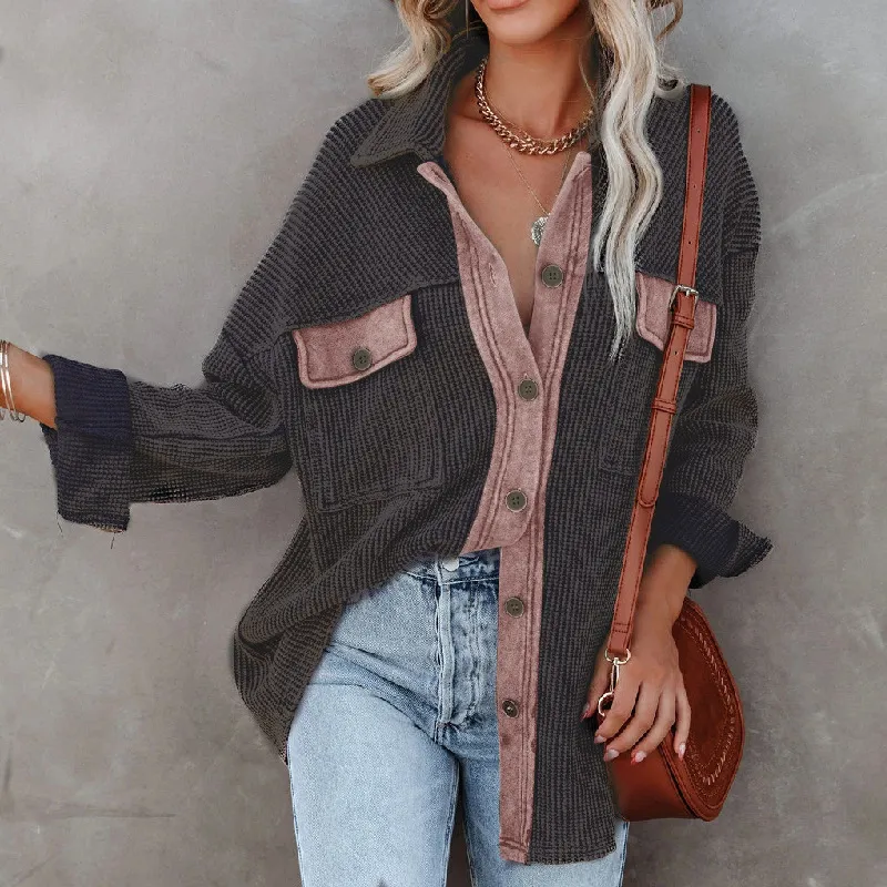Fashion Man Lapel Single-breasted Long-sleeved Upper Garment Female - Grey