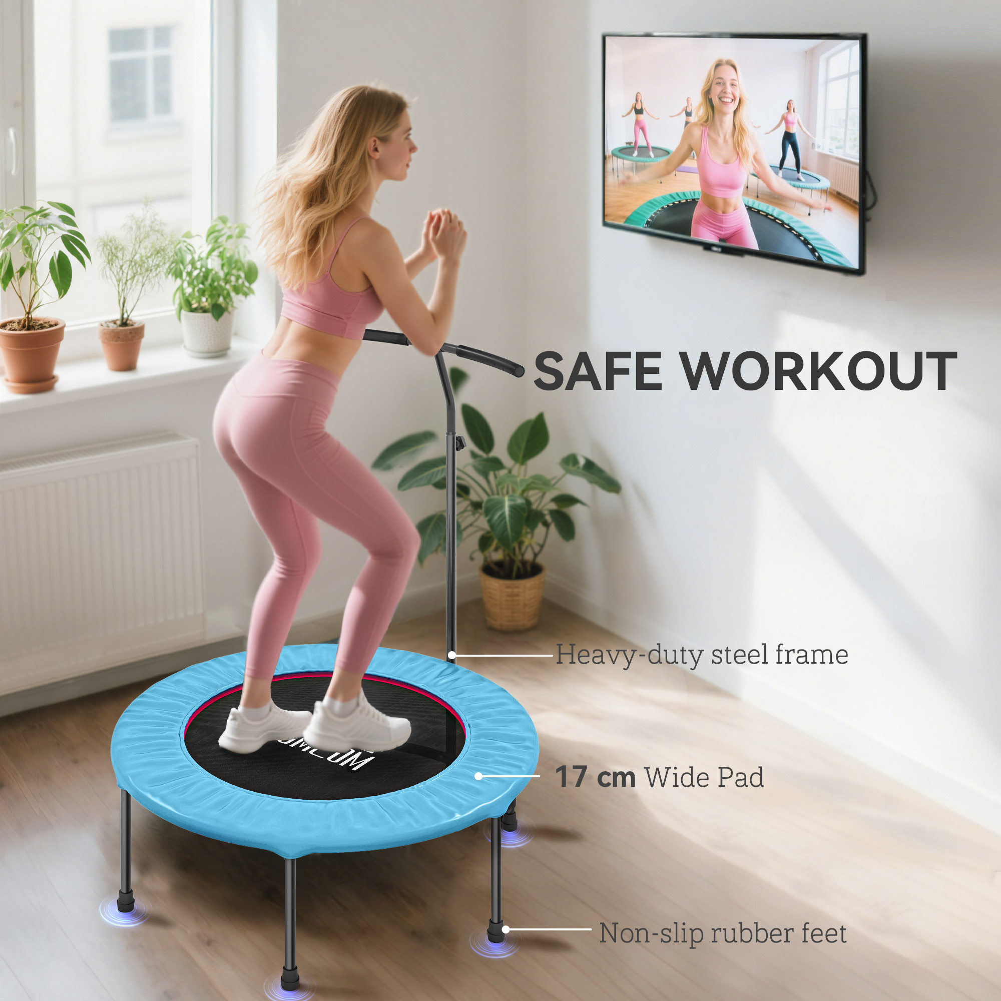 40 Inch Fitness Trampoline With Adjustable Handle, Rebound Mini Indoor Sports — image 8