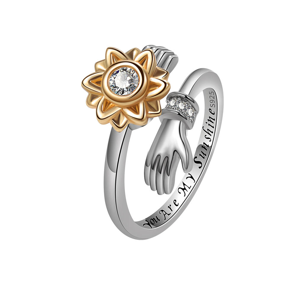 Title 3, Fashion adjustable sunflower rotating ring. Red...