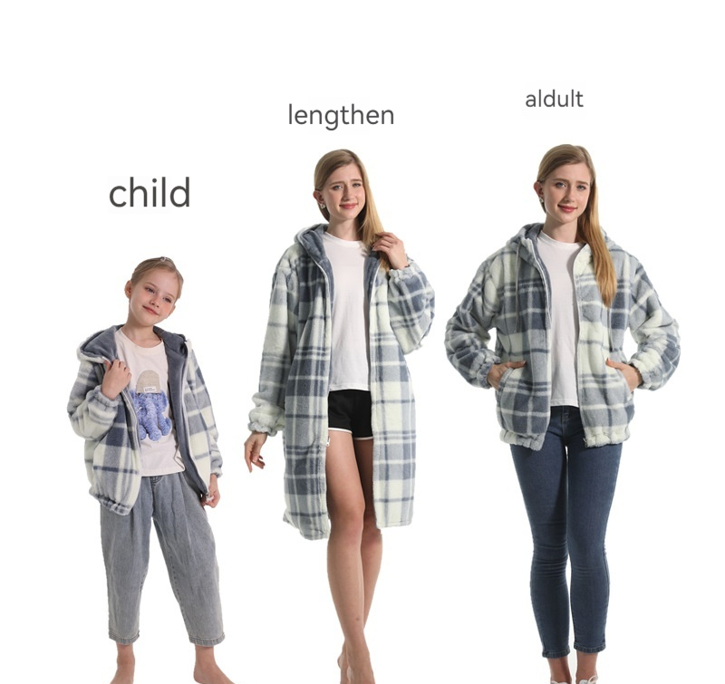 Women's Unisex Wear Hooded Drawstring Sweatshirt Printed Imitation Rabbit Fur Plaid - Shop at LoveMi