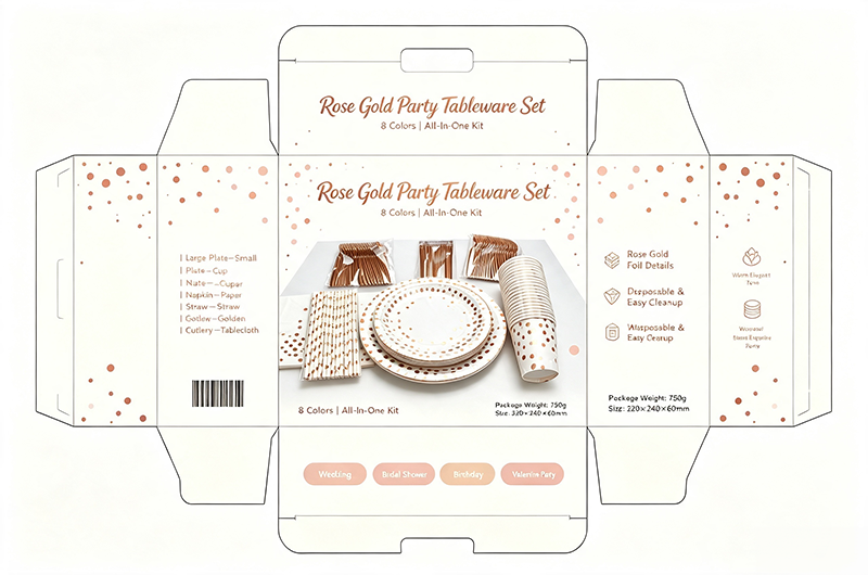 Disposable Gold Dot Party Tableware Set, Paper Plates Cups Napkins Straws Golden Cutlery Tablecloth, All In One Party Supplies For Birthday Baby Shower Wedding Picnic, 8 Colors Available - image 15