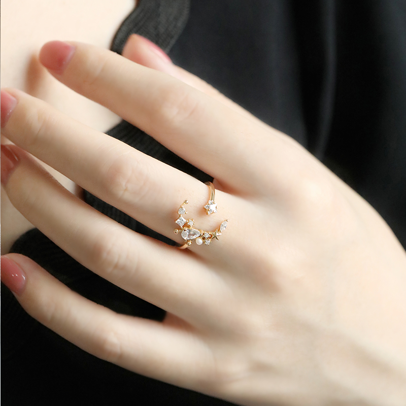Japanese Light Luxury Star Moon 925 Sterling Silver Ring
