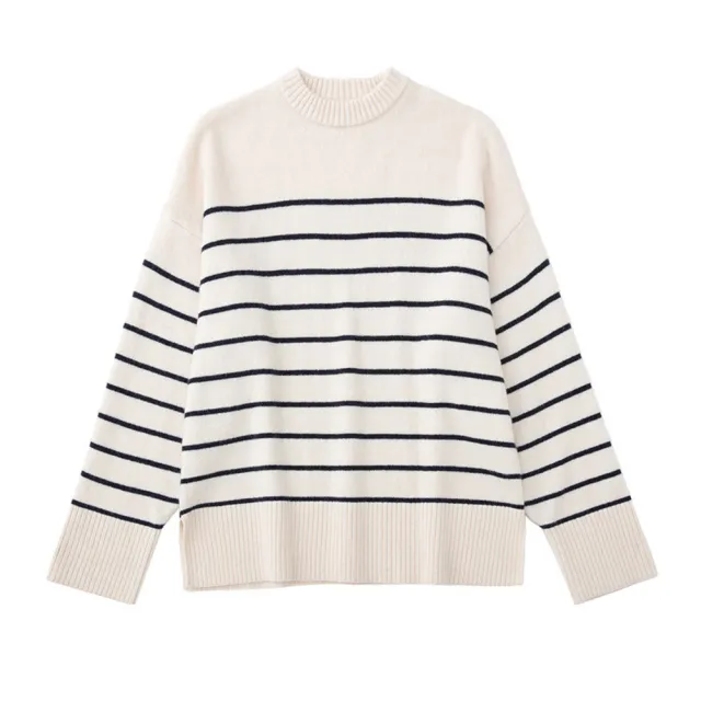 Women's Street Fashion Urban Casual Striped Knit Sweater White - Shop at LoveMi