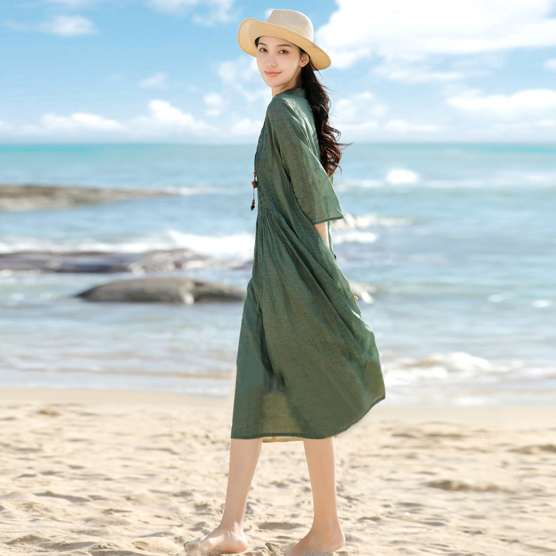 Title 2, Mid-length Loose Cheongsam Cotton And Linen Dress