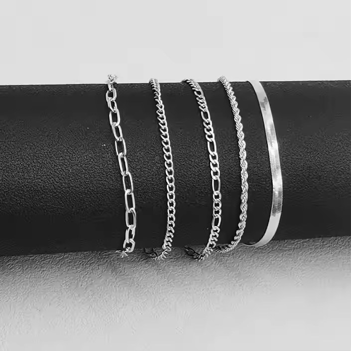 5pcs Silver Bracelets For Women, 14K Silver Plated Dainty Bracelets Set For Women Trendy Adjustable Stackable Bracelets - Image 3