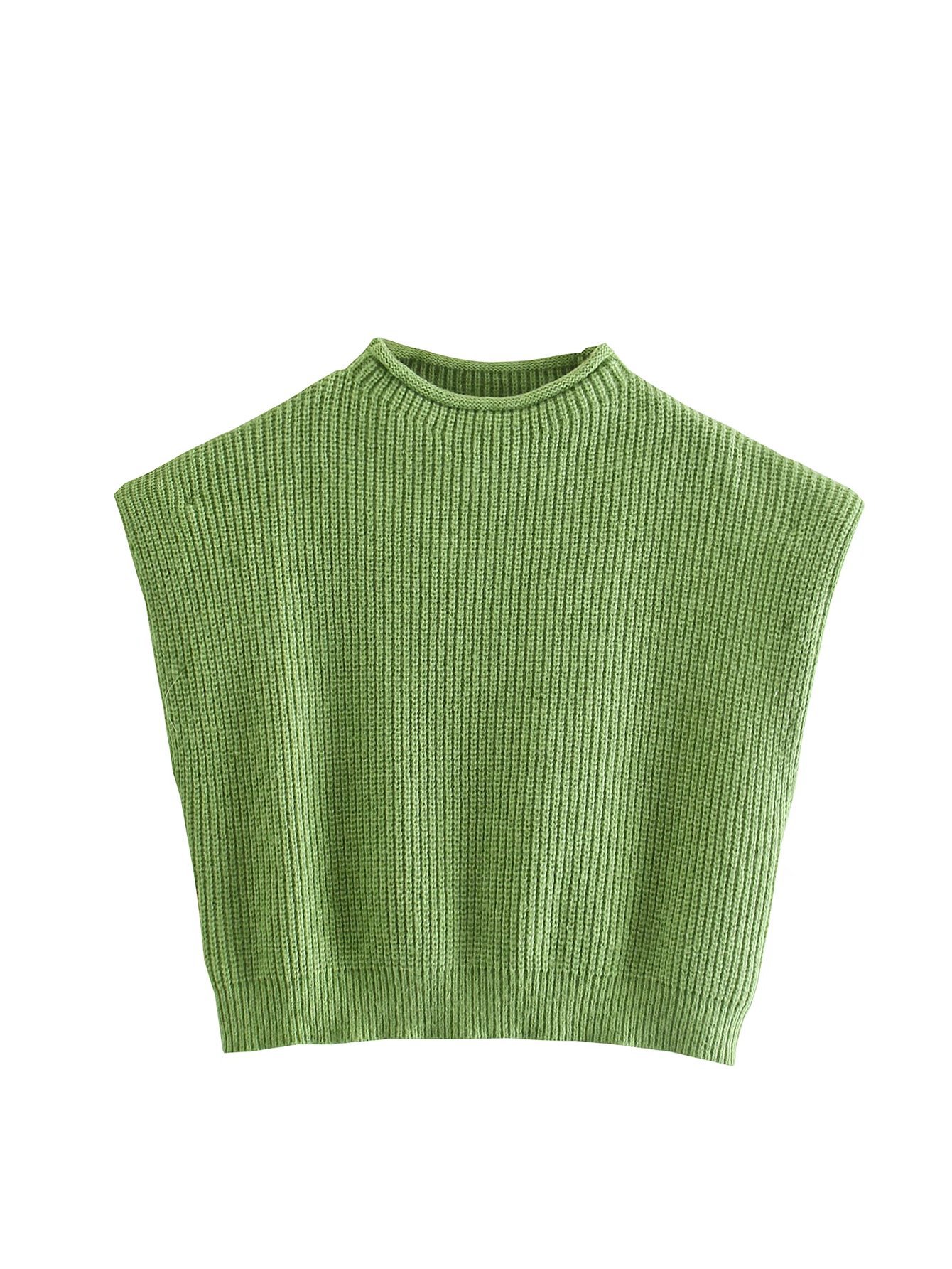 Women's Half Turtleneck Cropped Sleeveless Knit Top