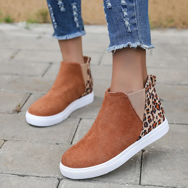 Leopard Print Flats Women V Cutout Elastic Band Shoes - Brown