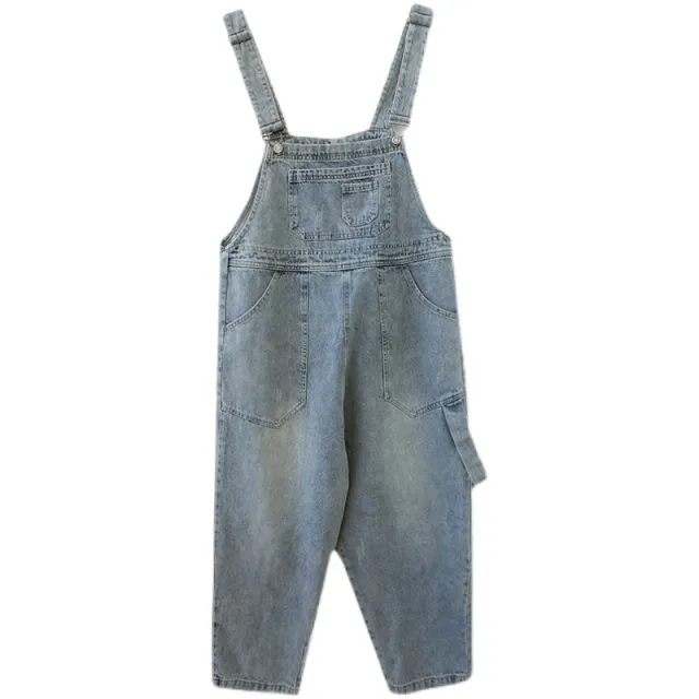 Washed Suspender Loose Denim Overalls Blue - Shop at LoveMi