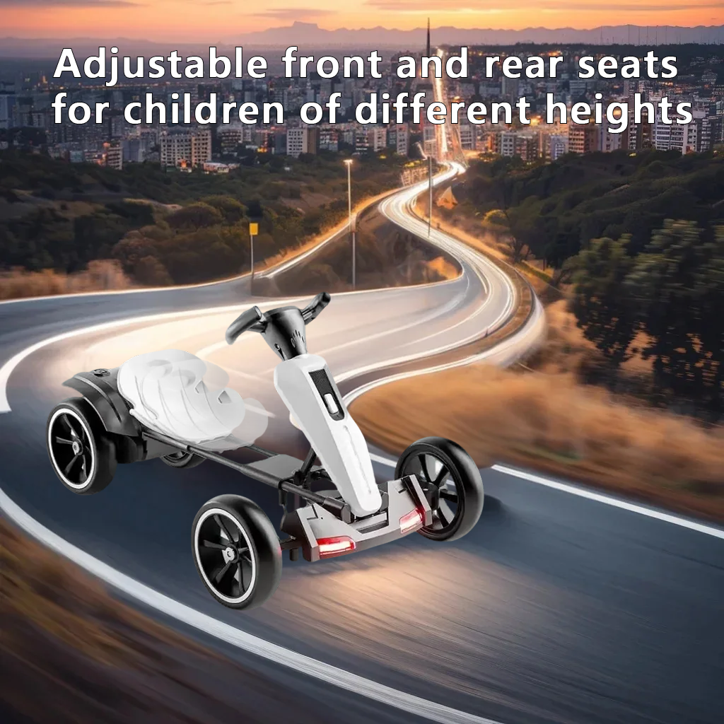12V Electric Kids Pedal Go Kart, Folder Go Kart, Outdoor Ride On Toy With Adjustable Seat, 4 Non-Slip EVA Wheels For Boys And Girls For Age 3-6 Years Old-White