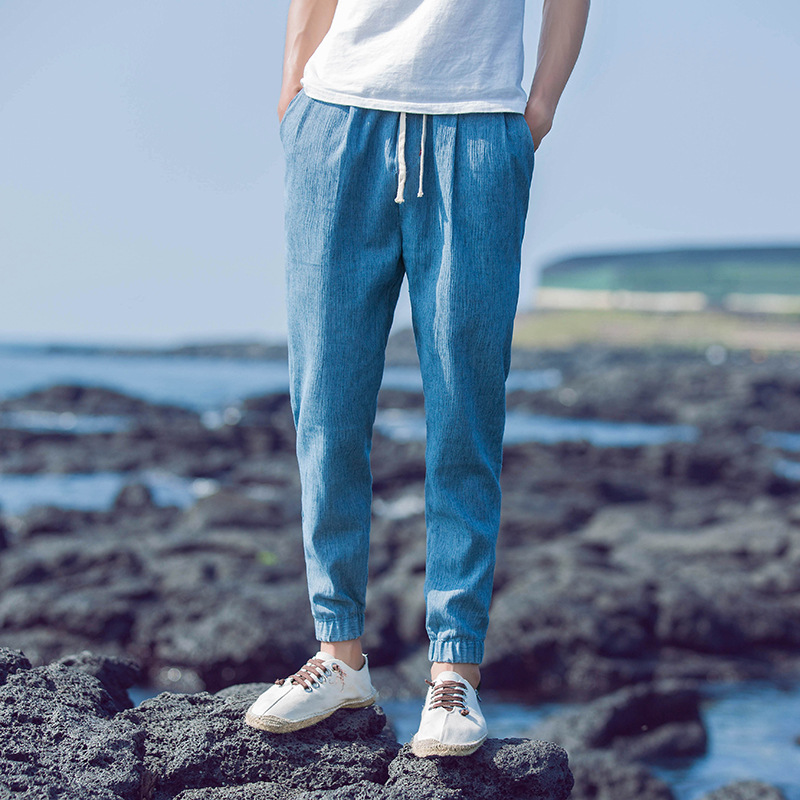 Title 2, Mens Linen Cropped Trousers, Pleated, Loose Co...