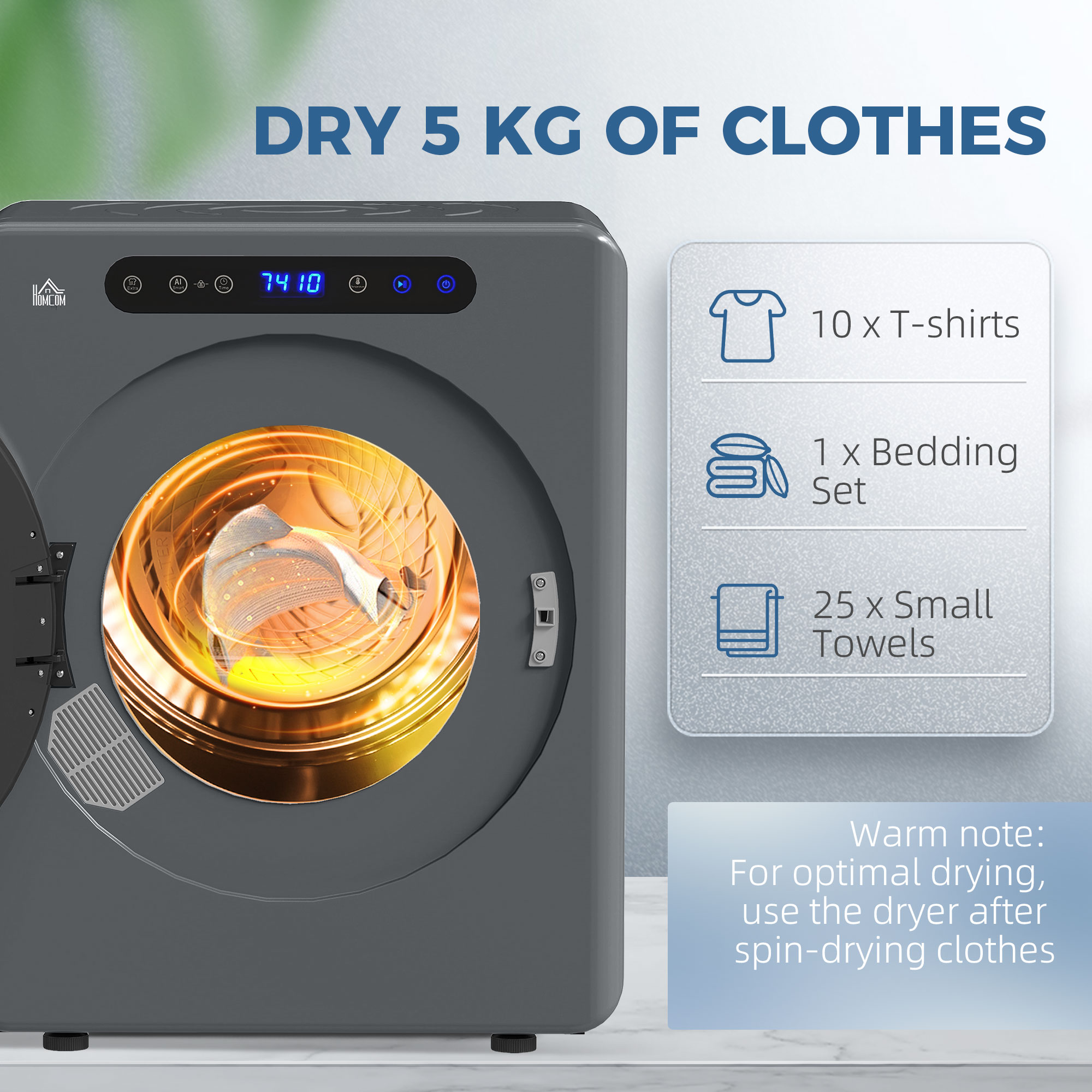 5kg Compact 40-60 Inch Drum Dryer - Grey
