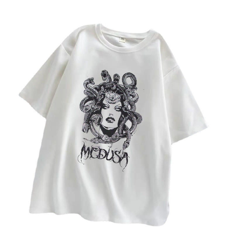 Versatile Printed Crewneck Loose T-Shirt Short Sleeves