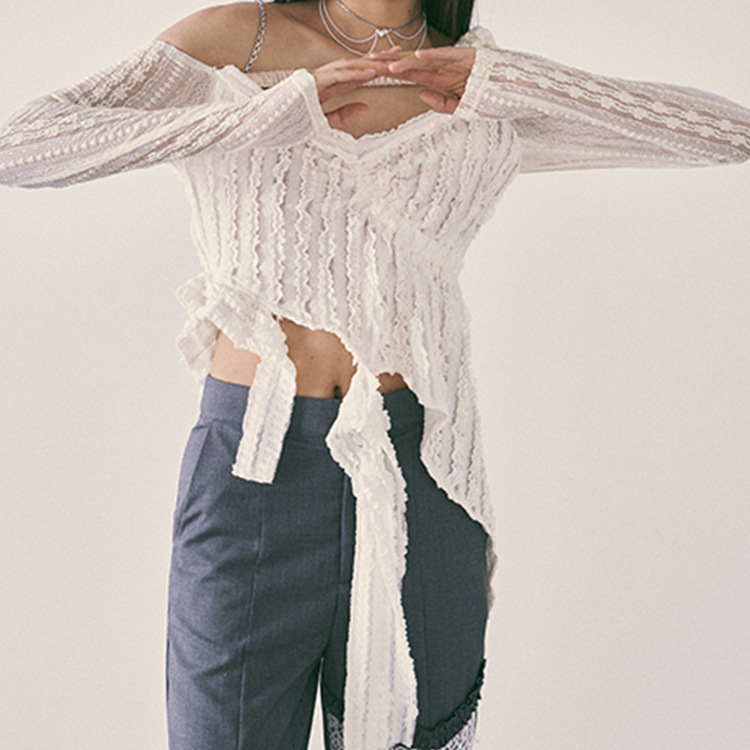 Asymmetric Top Women's New Lace Lace Niche Shirt Spring