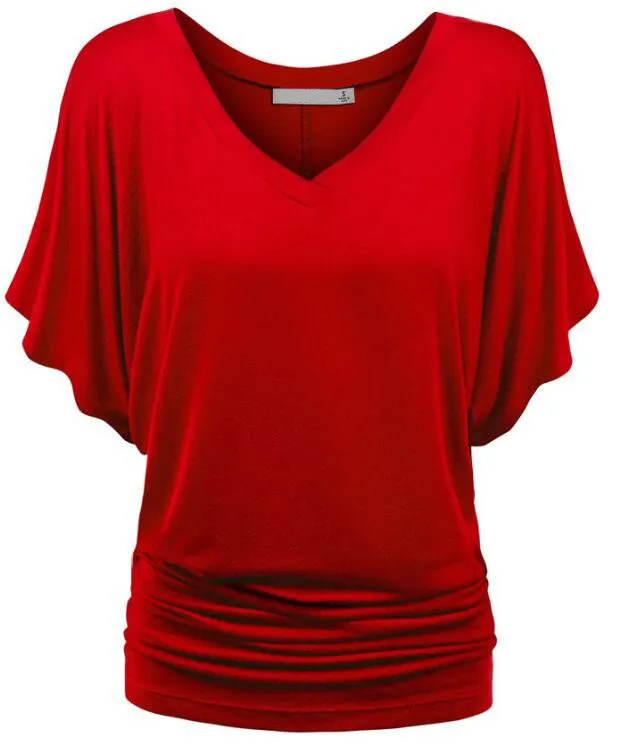 V neck Bat Sleeve Casual Loose Comfortable Top Red - Shop at LoveMi