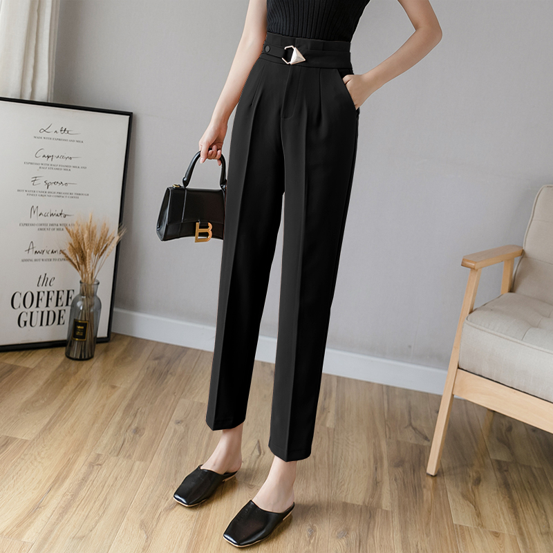 New Cropped Trousers Straight Loose Suit Trousers Black - Shop at LoveMi