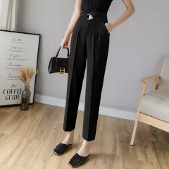 New Cropped Trousers Straight Loose Suit Trousers - Black - View 1