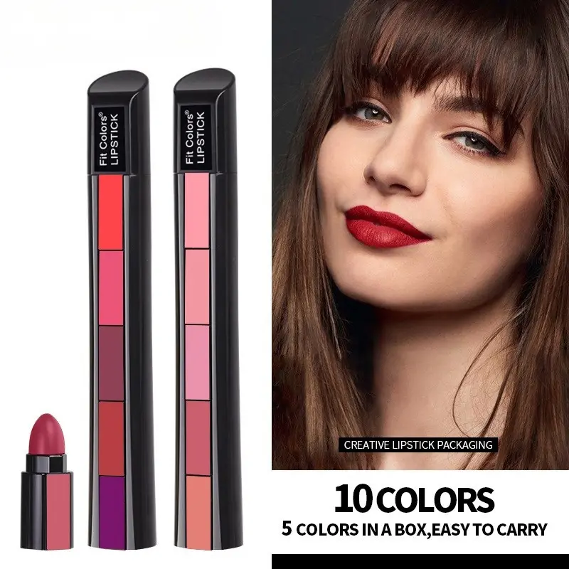 10-Color Matte Velvet Lipstick Set, 5-in-1 Long