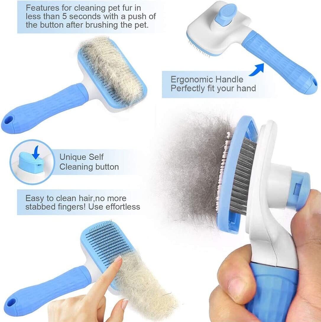 Pet Grooming Undercoat Rake Brush Comb. we ship only inside the US, USPS First Class Package 2 Day Handling , 2-5 Day Shipping. Self Cleaning Slicker Brush,Dog Brush & Cat Brush with Massage Particles,Removes Loose Hair & Tangles by KT Deals Self Cleaning