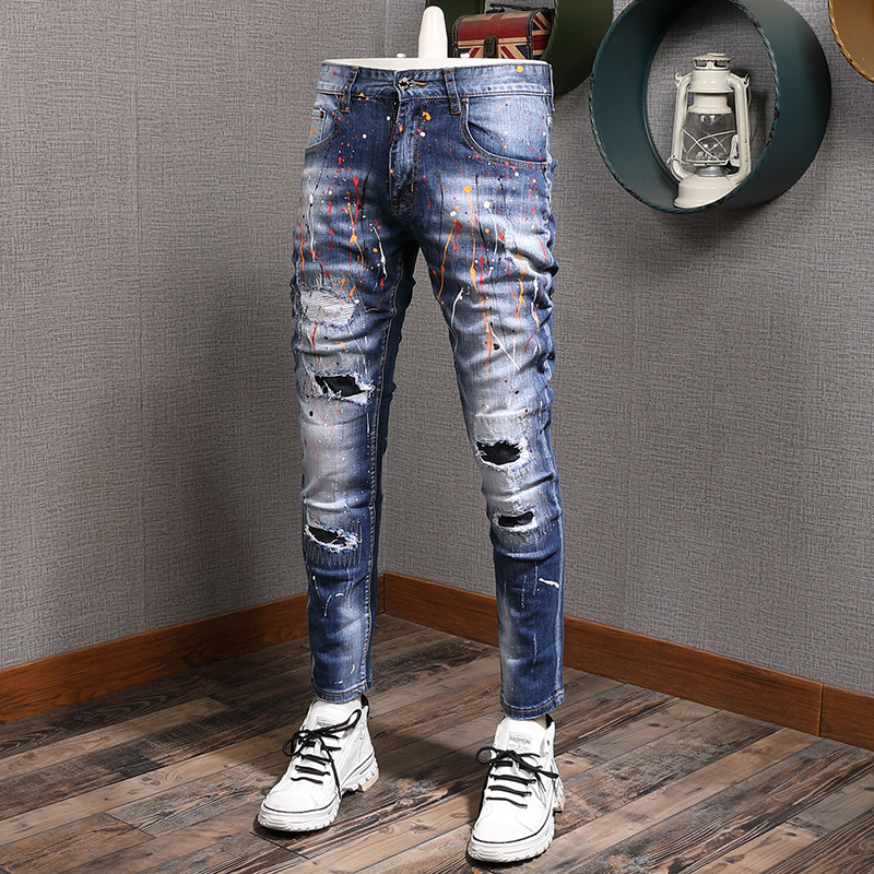 High Elastic Paint Color Matching Cloth Jeans