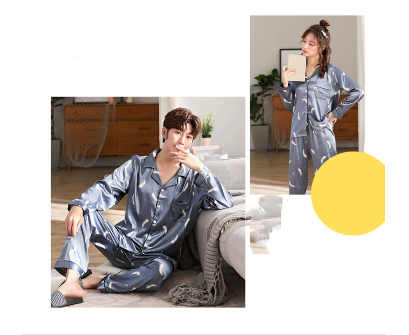 Title 2, Couple Ice Silk Long-Sleeved Thin Silk Pajamas