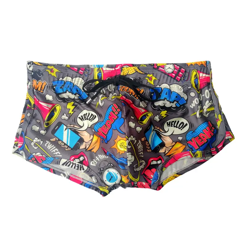 Comic Print Swim Trunks Boxer Briefs for Men