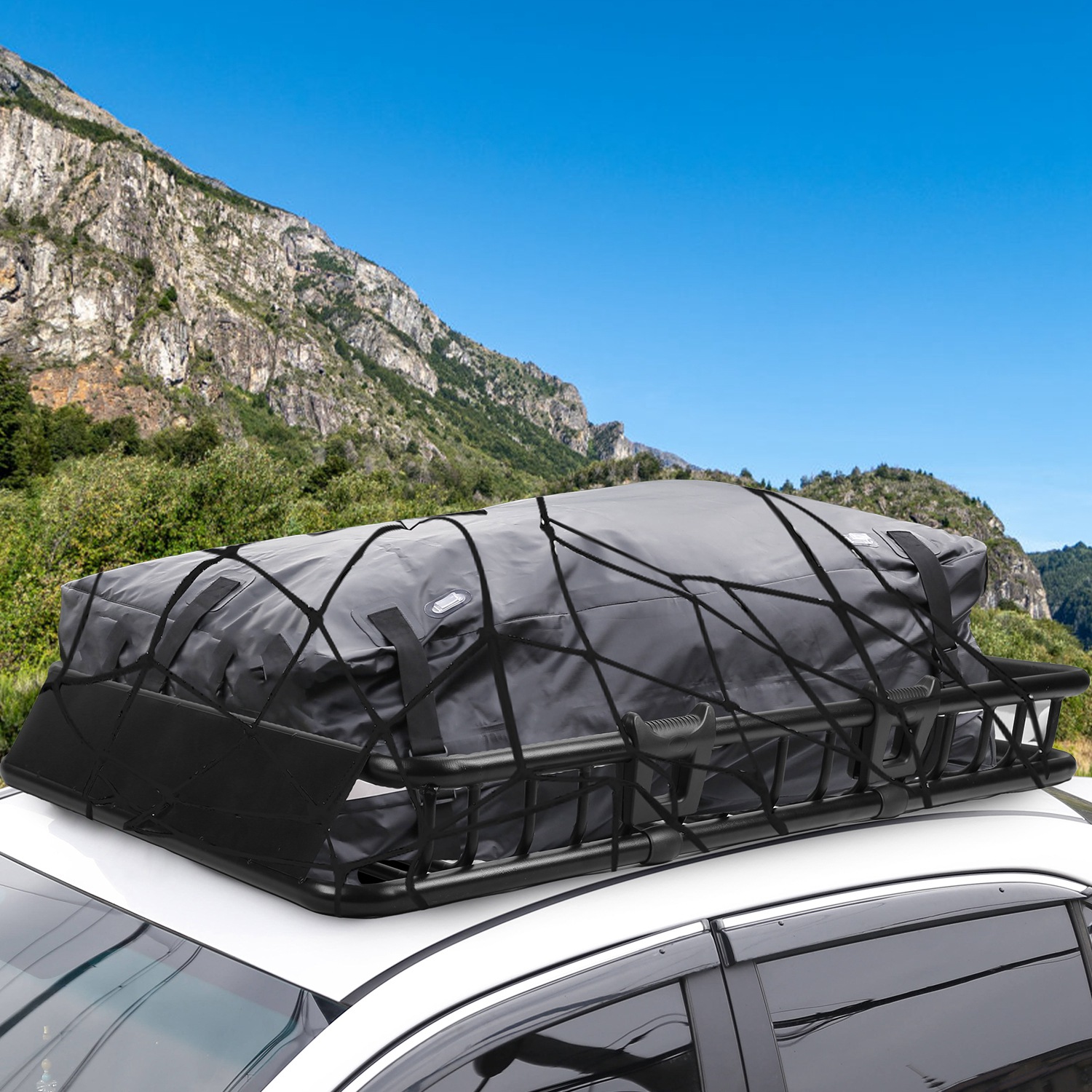 1Pc 63x39x6.3in Universal Roof Rack Cargo Carrier Car Top Luggage Holder Basket With Hook Strap Elastic Net — foto 4