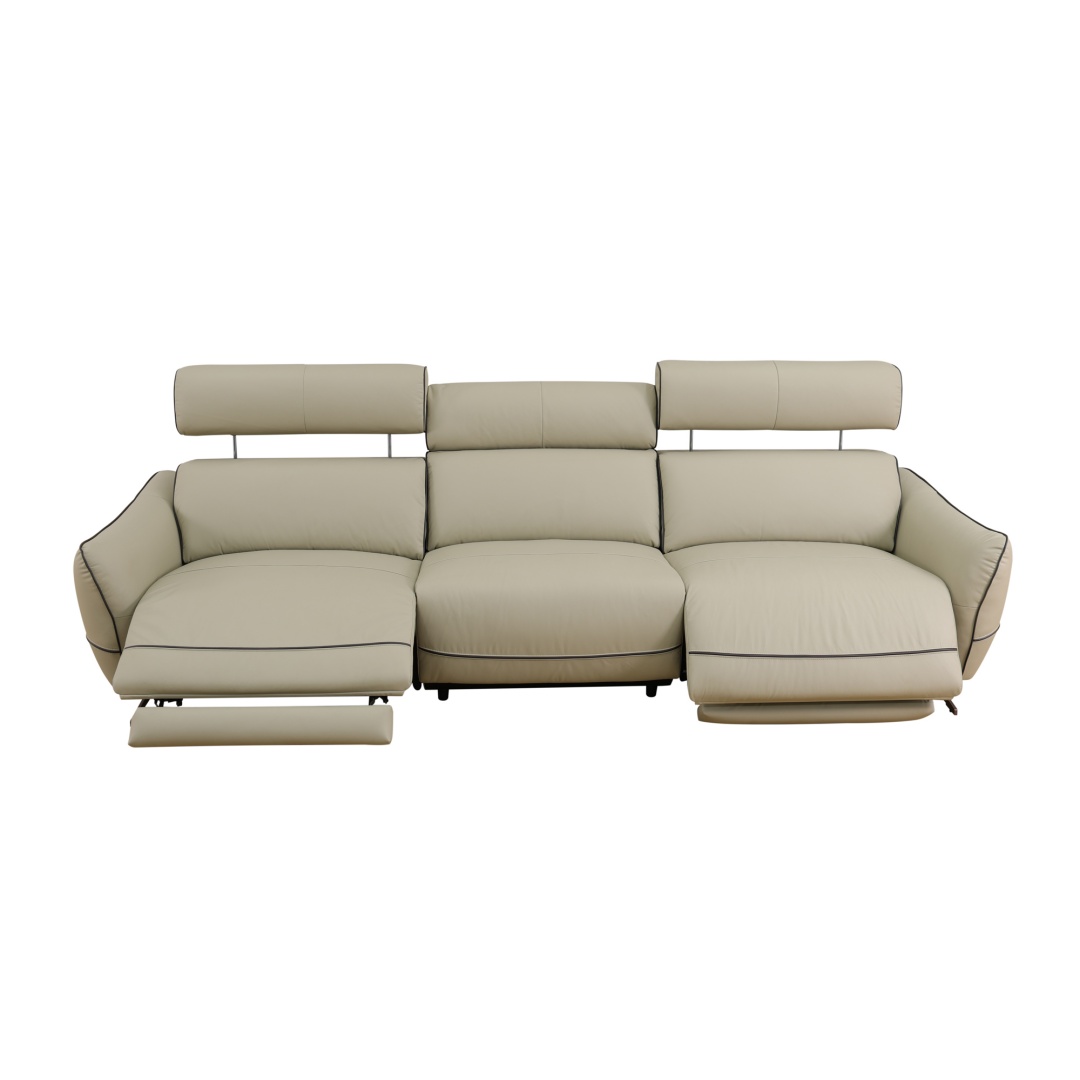 Pickup Only--Beige Top Grain Leather And PVC 3-Piece Living Room Recliner Sofa Set