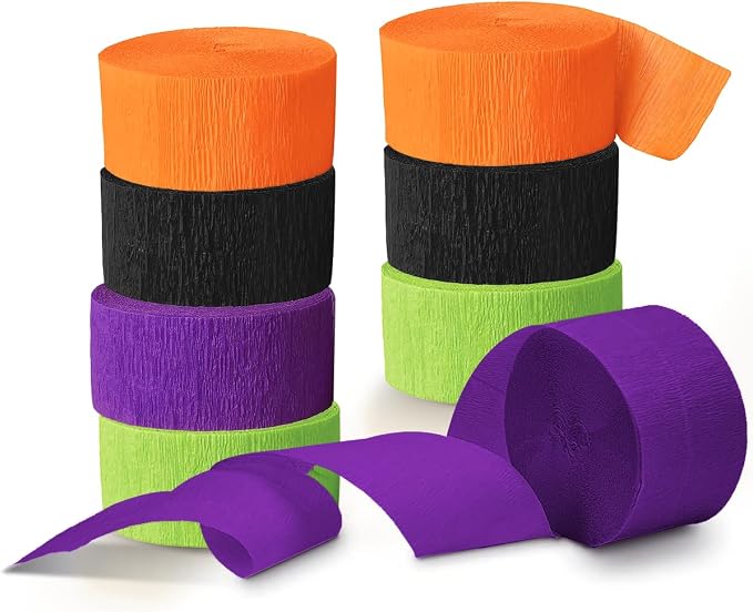 8 Rolls Halloween Crepe Paper Streamers, 82 Ft Black And Orange Hanging Decorations For Party, Wall, Door And Home Decor