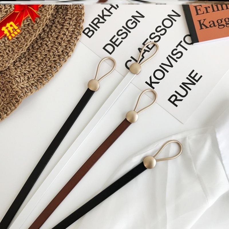 Women's Belt Fine Gold Buckle PU Leather Strap