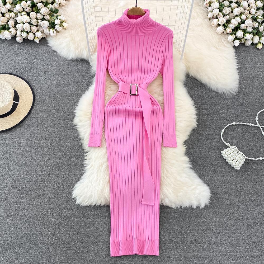 Elastic Tight fitting Knitted Buttock Dress Pink - Shop at LoveMi