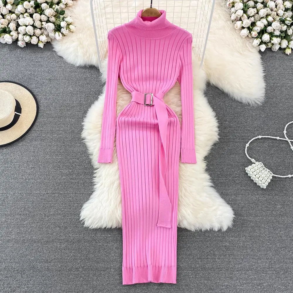 Elastic Tight-fitting Knitted Buttock Dress - Pink