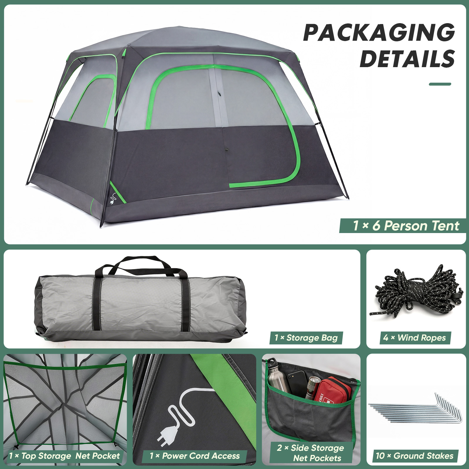 6-person Waterproof And Windproof Family Camping Tent, With Spacious Interior, Easy-to-install Double-layer Tent, Featuring Mesh Windows And Skylights