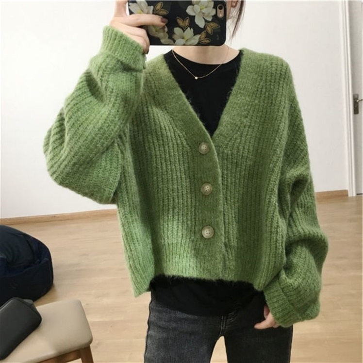 Loose Knit Cardigan Sweater Women's Jacket Top