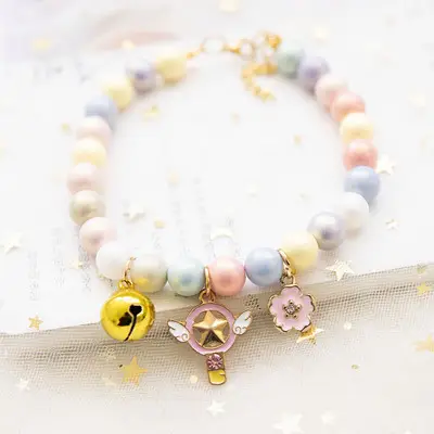 Fairy Girl Cat Pearl Necklace Pendant Pet Collar